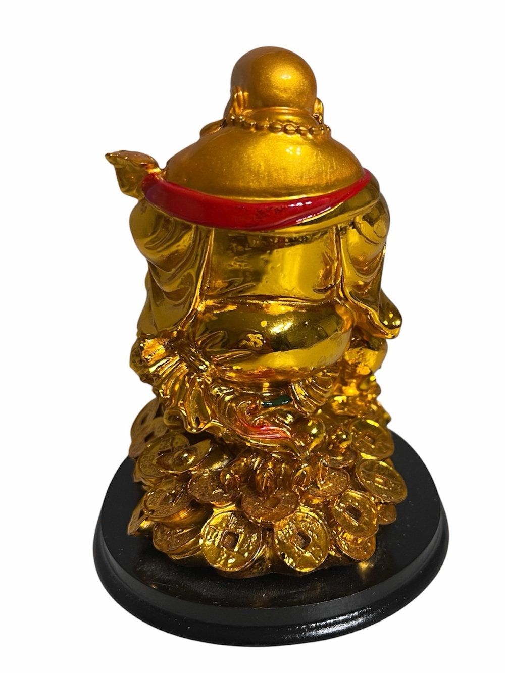 Golden Lucky Laughing Buddha sitting on a Money Toad - Picture 3 of 5